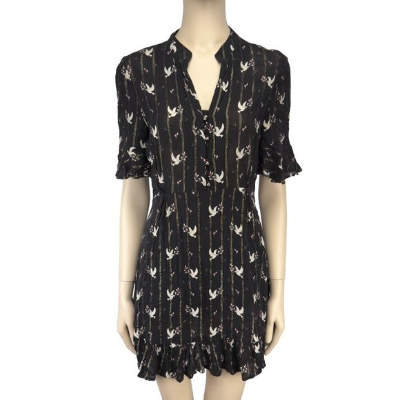 CAROLL PARIS Dove Print Flowy LBD Black White Flowy Metallic Stripe Dress 38 - Picture 1 of 6